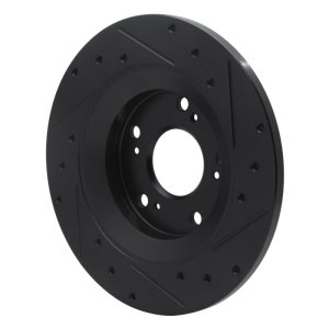 Honda S2000 Brake Rotor (1) - Rear Left - R1 Concepts - Drilled & Slotted - Black - `00-`09